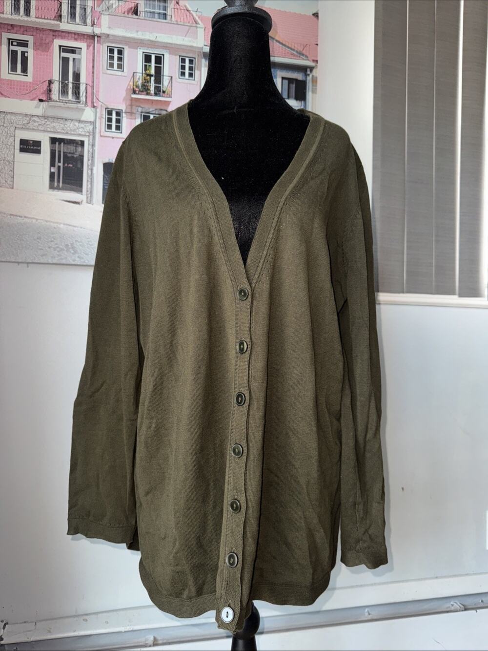 Talbots Everyday Girlfriend Cardigan Langenlook Comfortable Olive Green Sz 1X